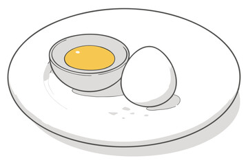 White ceramic plate, single soft-boiled egg, vibrant yellow yolk, minimalist presentation, clean background, high contrast, overhead view, food photography, simple elegance, culinary art, nutritiou