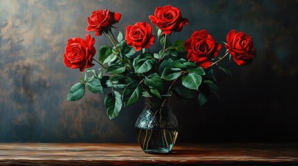 Fototapeta premium Red roses in vase