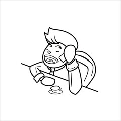 illustration of a man on the phone in the office, cartoon, black and white, good for your visual element material, vector format