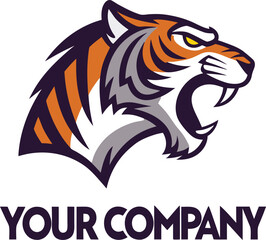 Flat vector illustration tiger head logo design, isolated on a white background.