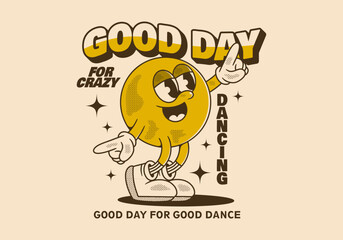 Retro ball head character in dance pose. Good for t-shirt print