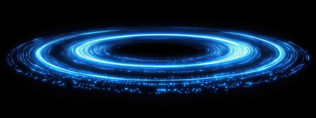 Blue light ring swirling, dark background, digital effect, futuristic design
