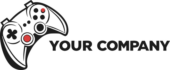 Gaming flat line logo design, vector illustration isolated on a white background.