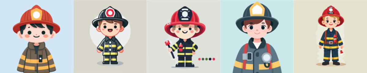 vector set of firefighter characters