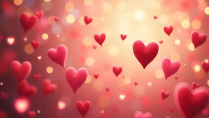 Digital Background with Red and Pink Hearts on Glowing Pink and Magenta Gradient

