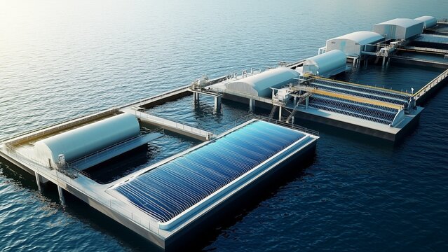 Renewable energy-powered desalination plants transforming seawater into freshwater