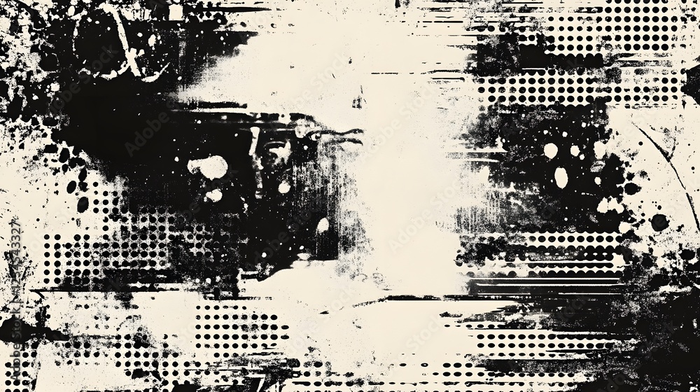 Poster dramatic abstract textured ink blot composition with grunge brush strokes and splatter expressive an