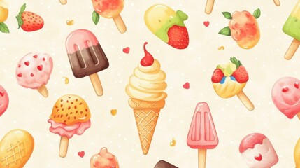 Sweet Ice Cream Treats Seamless Pattern