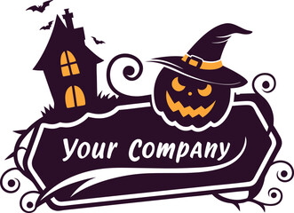 Halloween flat line logo design, vector illustration isolated on a white background.