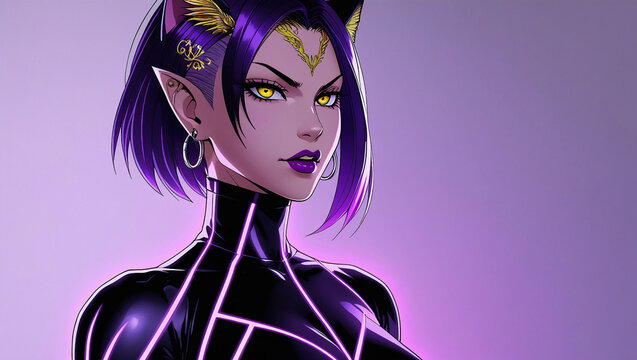 Fierce Anime Female Fighter with Asymmetrical Haircut