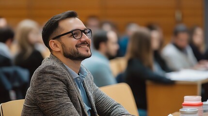 Fototapeta premium Attentive Young Man in a Lecture Hall