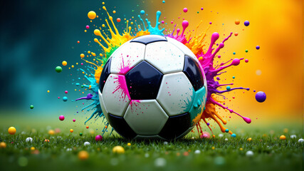 Fototapeta premium Colorful Soccer Ball with Paint Splashes