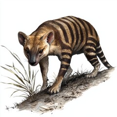 Obraz premium Artistic Representation of a Striped Animal Walking Through Grassland Environment