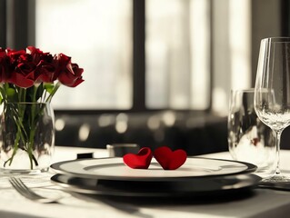 Fine dining experience, waiter serving an elegant Valentine s meal, 3D illustration