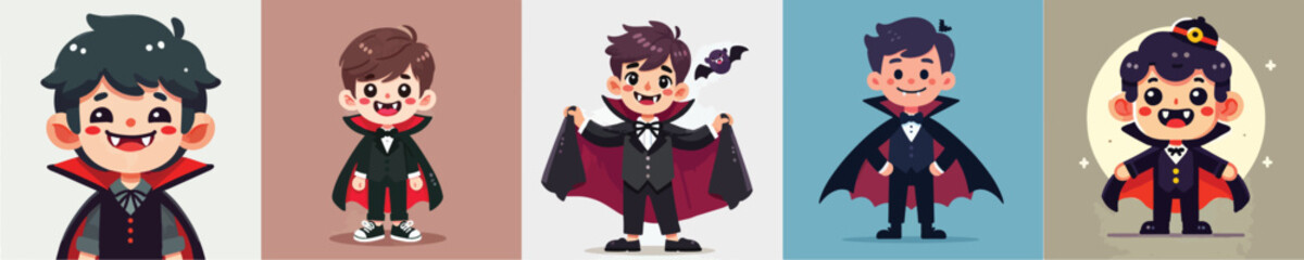 Vector of a cute little boy wearing a vampire costume