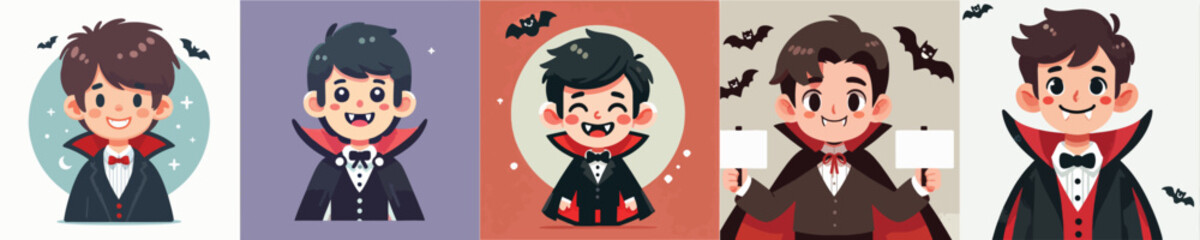 Vector of a cute little boy wearing a vampire costume