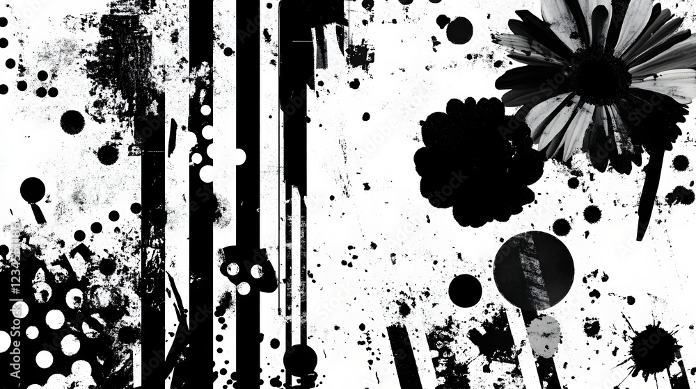 Poster Dramatic bold and eye catching abstract grunge background with black and white paint splatters drips blots and smears  A messy chaotic and energetic design that creates a striking modern