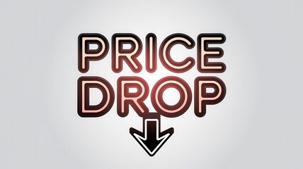 Obraz premium Shoppers growth price competition concept. Bold text graphic announcing a price drop with a downward arrow symbol.
