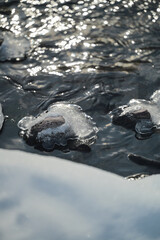 water drops on the frozen river