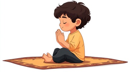 Child meditating on a rug, peaceful scene