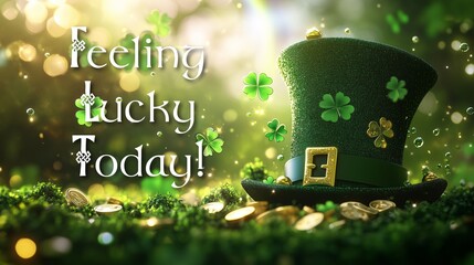 St. Patrick’s Day Green Hat and Shamrocks with "Kiss Me, I’m Irish!" Inscription