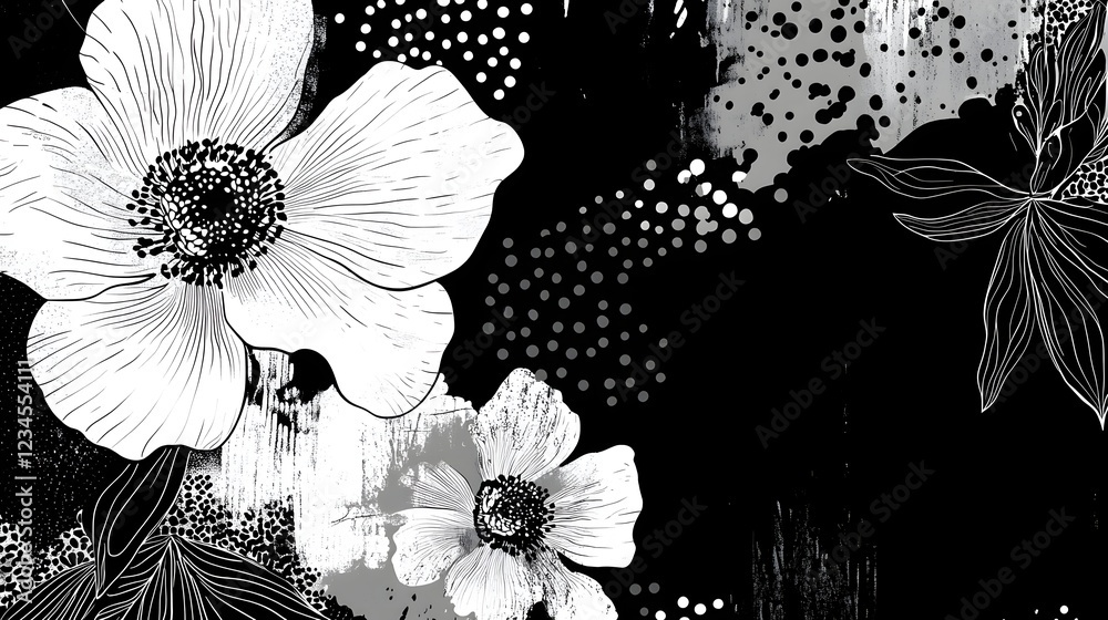 Poster elegant and minimalist monochrome floral abstract with intricate patterns stylized shapes and organi