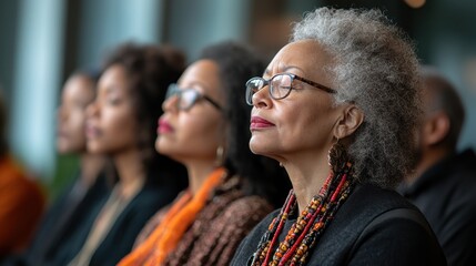 Obraz premium Diverse women meditating in a meeting room