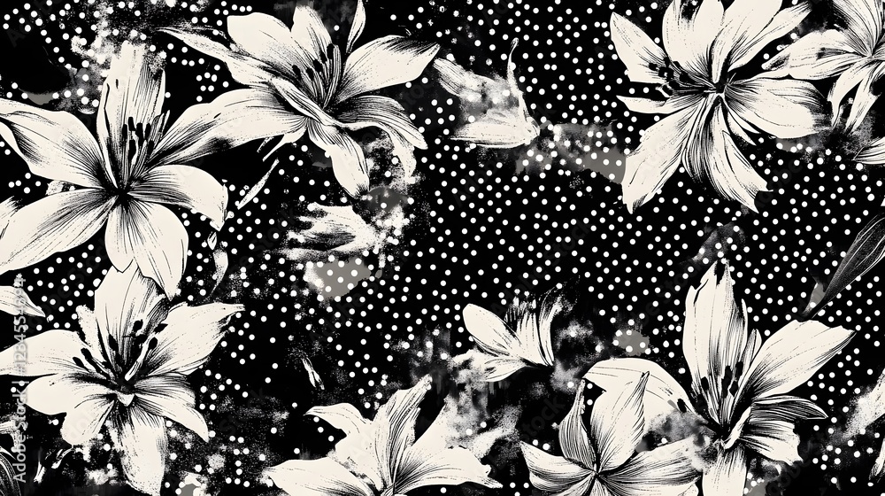 Poster elegant and sophisticated monochrome floral pattern with abstract botanical designs in contrasting b