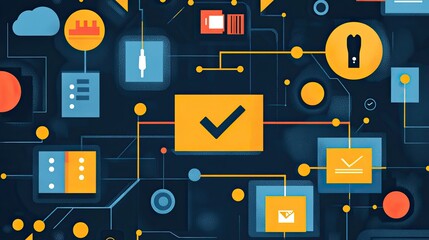 Illustrations for topics like network servers, ROI (Return on Investment), voting, and contact keys.