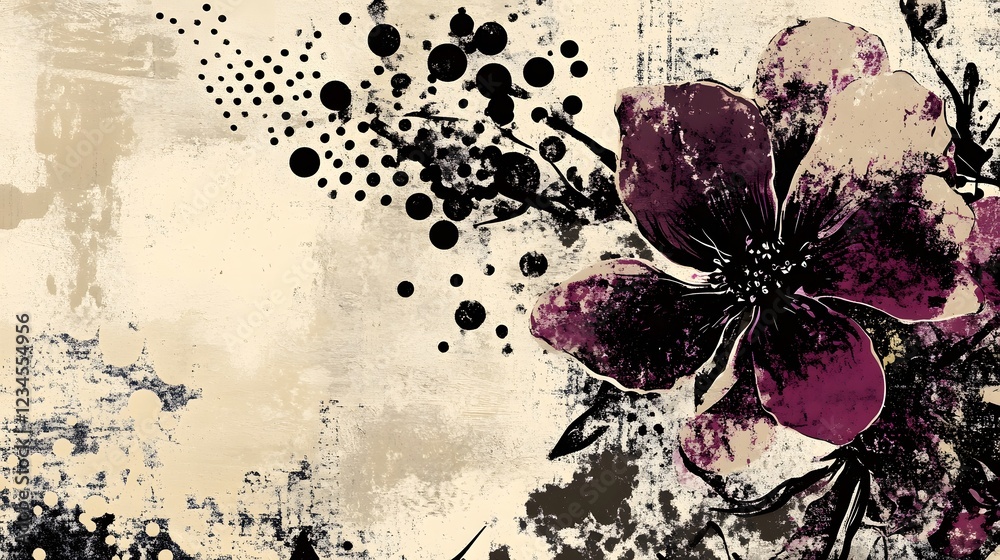 Poster elegant floral composition with abstract moody grungy textures and organic botanical elements beauti