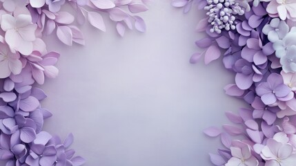 Fototapeta premium Beautiful purple paper flowers creating a delicate floral frame