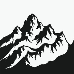 Mountain silhouette. Rocky mountains icon with white background