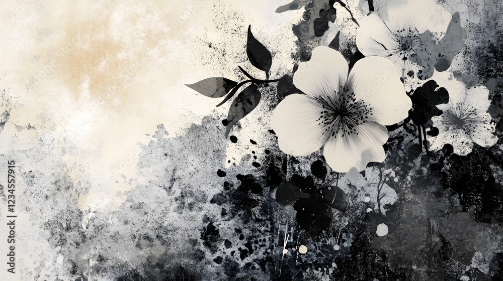 Aufkleber enchanting monochrome floral composition with delicate blooms black and white image featuring a beau