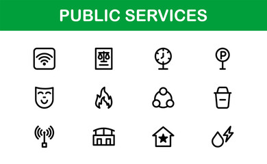 Public Services Icons. Scalable Outline Graphics for Civic, Infrastructure, and Community Service Applications