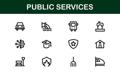 Public Services Icons. Scalable Outline Graphics for Civic, Infrastructure, and Community Service Applications