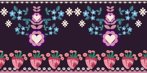 Template colorful horizontal motif folk tribal symbol pattern greeting card, valentine flower heart love item decoration.