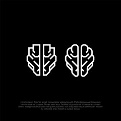 Outline minimalist brain flat logo with a sleek and intelligent look, great for tech companies, neuroscience branding, AI startups, and medical fields