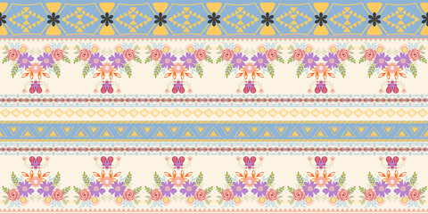 Template colorful horizontal motif folk tribal symbol pattern greeting card, valentine flower heart love item decoration.