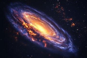 Fototapeta premium A vibrant spiral galaxy with a bright core, surrounded by stars and cosmic dust.