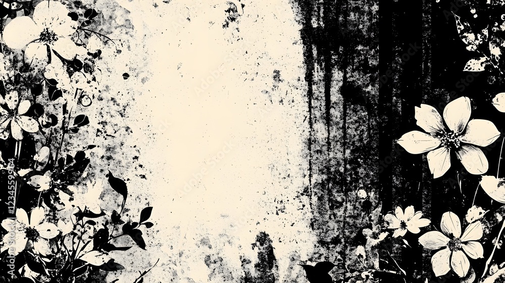 Poster ethereal and moody abstract floral design in a monochrome grunge inspired atmosphere capturing a sen