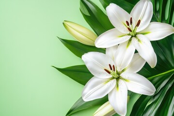 Fototapeta premium White Flowers on Green Surface