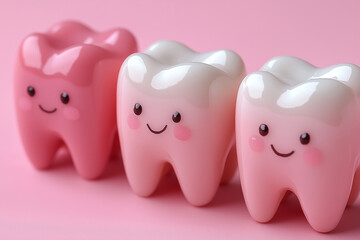 teeth with smiles and eyes mockups on a pink background