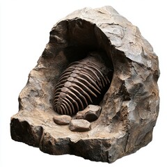 Fossilized Trilobite Embedded in Rock Formation, Ancient Marine Creature Displayed Inside Natural Stone Cavity