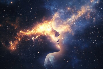 Obraz premium Female Symbol Formed by a Swirling Galaxy, Stars and Cosmic Dust Shining Vibrantly