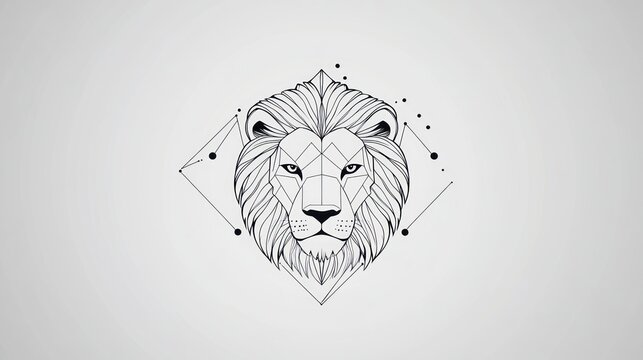Geometric lion head design, minimalist style, light background, artwork