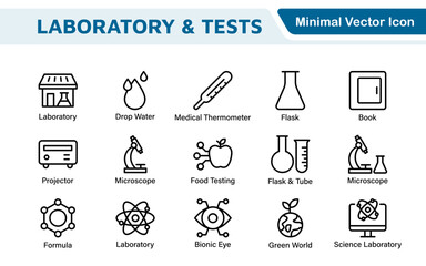 Fototapeta premium Laboratory and Tests Icon Set. A precise collection of icons for scientific testing and research, perfect for enhancing educational materials, lab websites, and health applications.