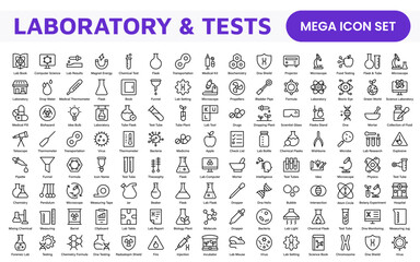 Laboratory and Tests Icon Set. A precise collection of icons for scientific testing and research, perfect for enhancing educational materials, lab websites, and health applications.