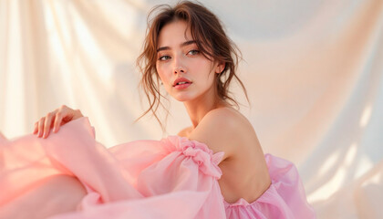 portrait of a woman in pink dress