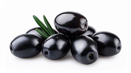 Ripe black olives with a smooth shiny surface and herbs