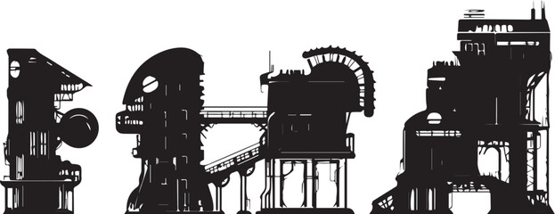 Obraz premium Set of building silhouettes for flat design. Hand drawn vector illustration